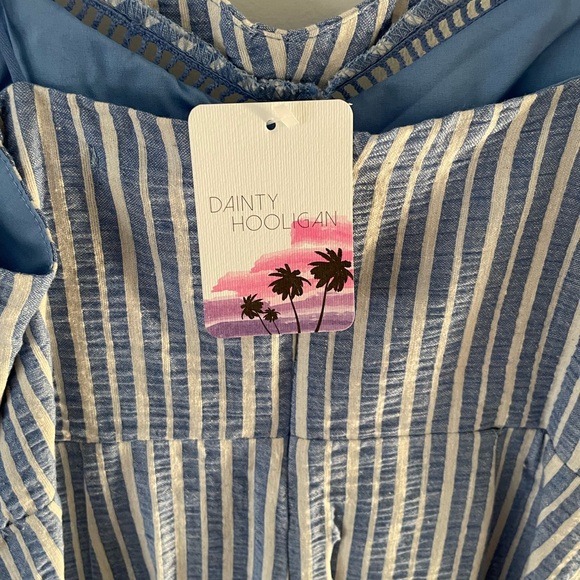 Blue and White Stripe Floral Romper - Picture 7 of 7